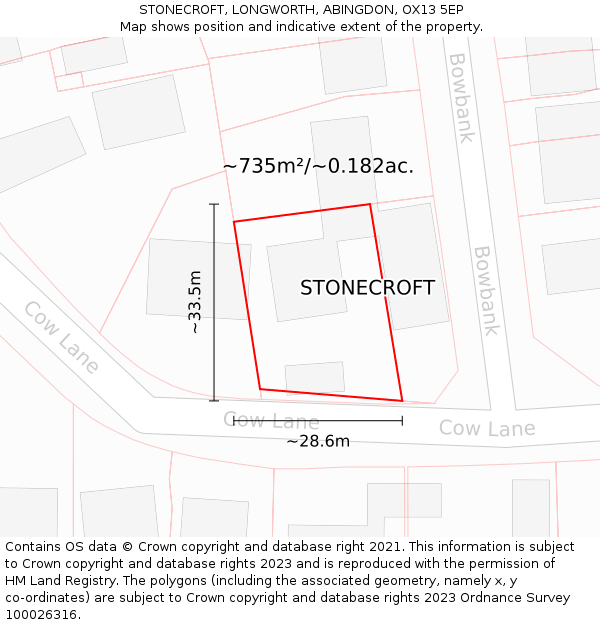 STONECROFT, LONGWORTH, ABINGDON, OX13 5EP: Plot and title map