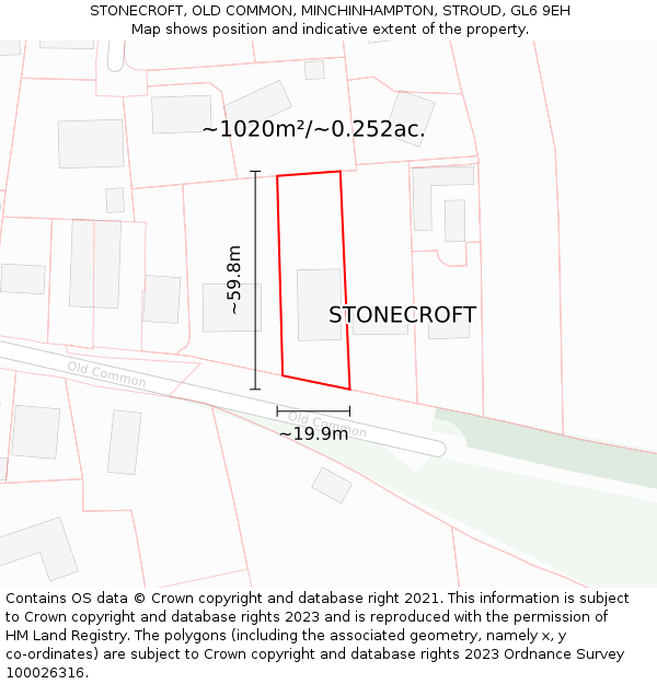 STONECROFT, OLD COMMON, MINCHINHAMPTON, STROUD, GL6 9EH: Plot and title map