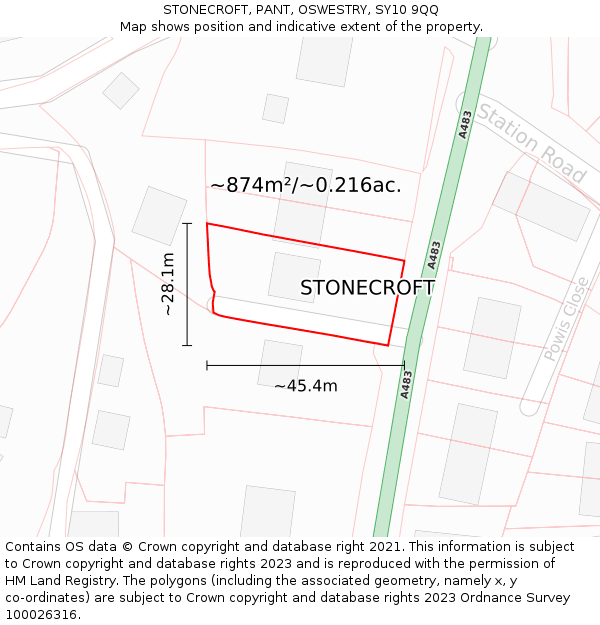 STONECROFT, PANT, OSWESTRY, SY10 9QQ: Plot and title map
