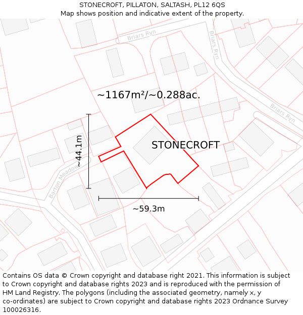 STONECROFT, PILLATON, SALTASH, PL12 6QS: Plot and title map