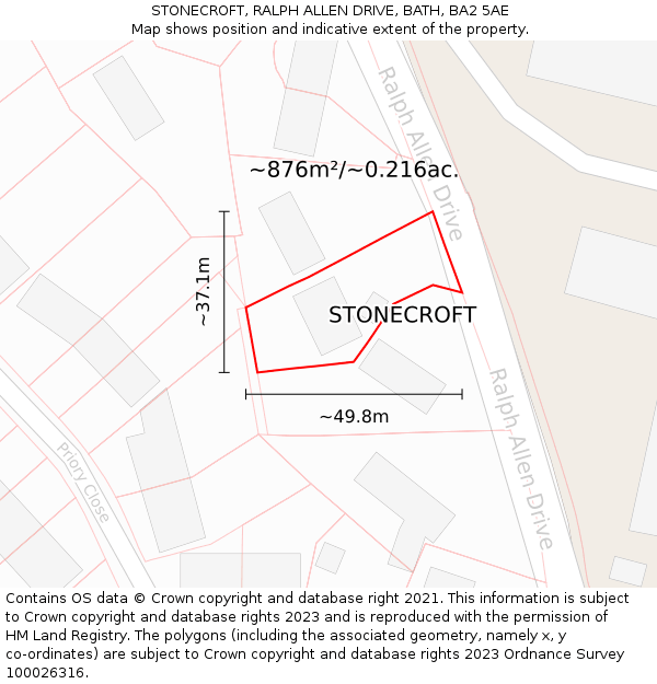 STONECROFT, RALPH ALLEN DRIVE, BATH, BA2 5AE: Plot and title map