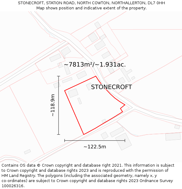 STONECROFT, STATION ROAD, NORTH COWTON, NORTHALLERTON, DL7 0HH: Plot and title map