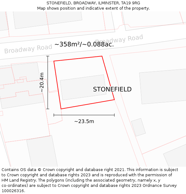 STONEFIELD, BROADWAY, ILMINSTER, TA19 9RG: Plot and title map