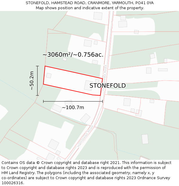 STONEFOLD, HAMSTEAD ROAD, CRANMORE, YARMOUTH, PO41 0YA: Plot and title map