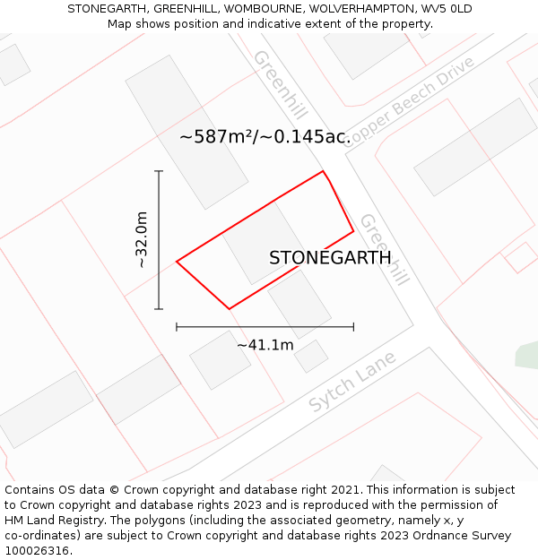 STONEGARTH, GREENHILL, WOMBOURNE, WOLVERHAMPTON, WV5 0LD: Plot and title map