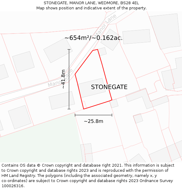 STONEGATE, MANOR LANE, WEDMORE, BS28 4EL: Plot and title map
