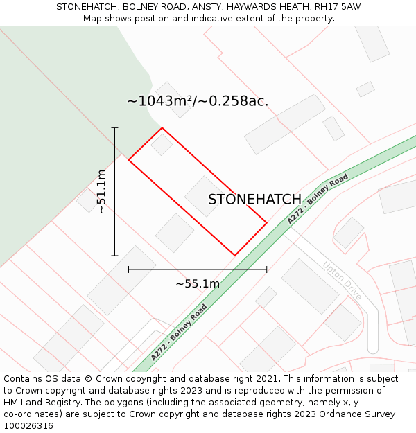 STONEHATCH, BOLNEY ROAD, ANSTY, HAYWARDS HEATH, RH17 5AW: Plot and title map
