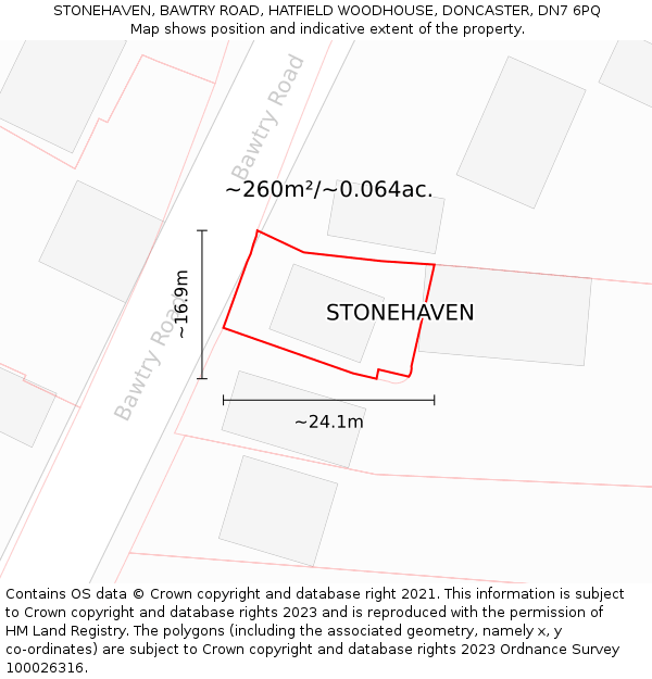 STONEHAVEN, BAWTRY ROAD, HATFIELD WOODHOUSE, DONCASTER, DN7 6PQ: Plot and title map
