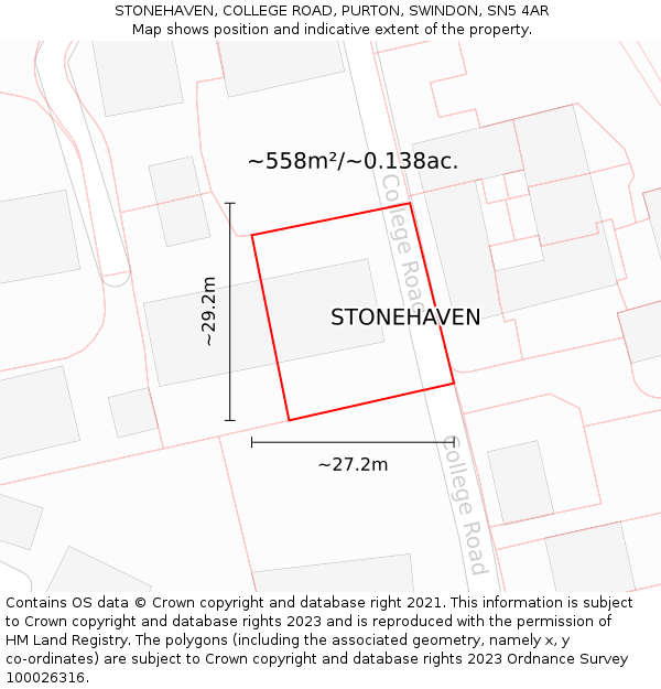 STONEHAVEN, COLLEGE ROAD, PURTON, SWINDON, SN5 4AR: Plot and title map