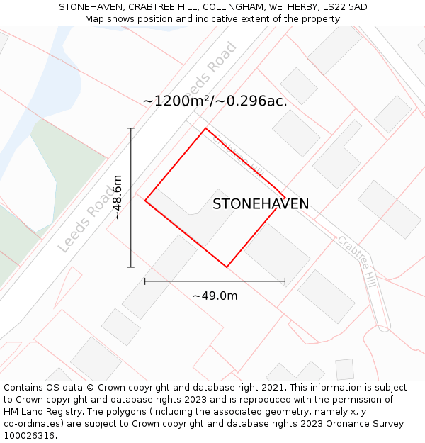 STONEHAVEN, CRABTREE HILL, COLLINGHAM, WETHERBY, LS22 5AD: Plot and title map