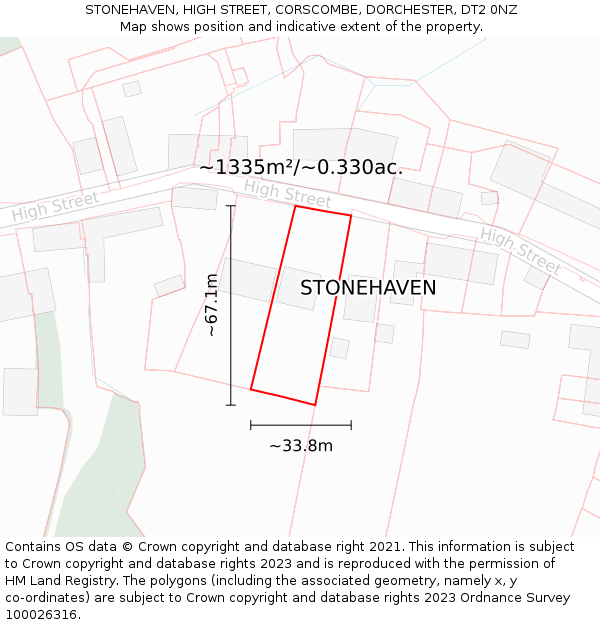 STONEHAVEN, HIGH STREET, CORSCOMBE, DORCHESTER, DT2 0NZ: Plot and title map