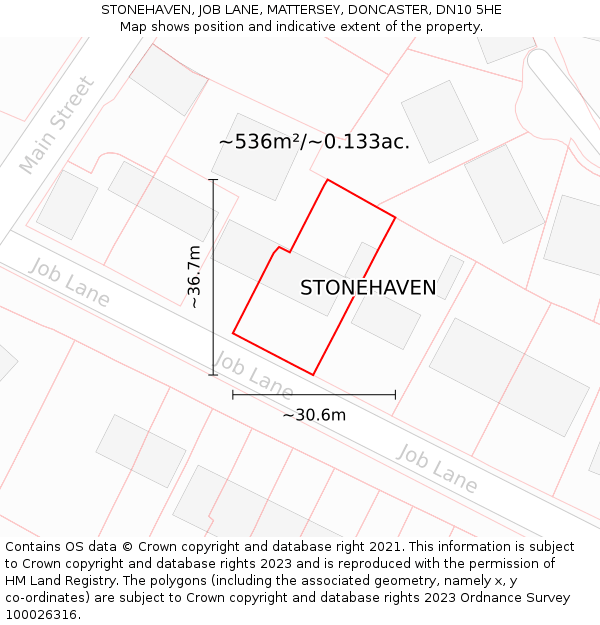 STONEHAVEN, JOB LANE, MATTERSEY, DONCASTER, DN10 5HE: Plot and title map