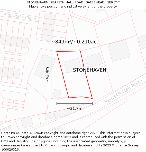 STONEHAVEN, PEARETH HALL ROAD, GATESHEAD, NE9 7NT: Plot and title map