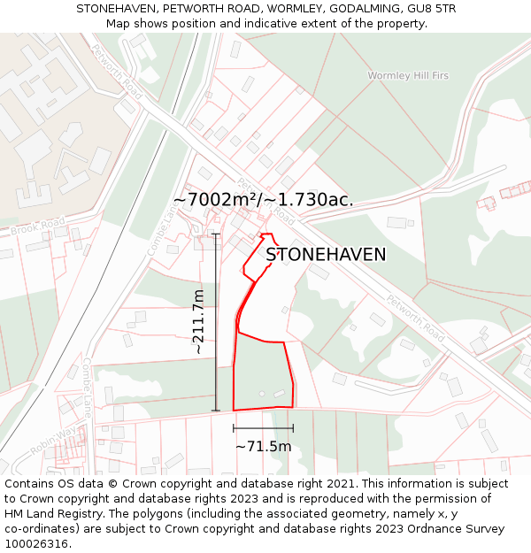 STONEHAVEN, PETWORTH ROAD, WORMLEY, GODALMING, GU8 5TR: Plot and title map