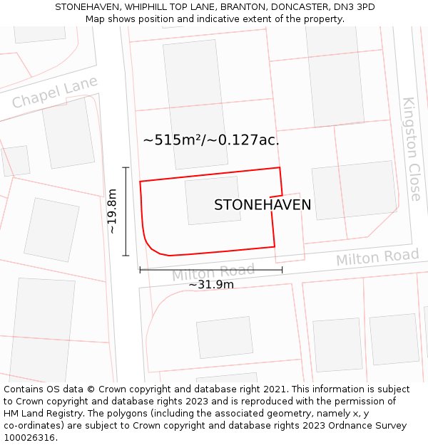 STONEHAVEN, WHIPHILL TOP LANE, BRANTON, DONCASTER, DN3 3PD: Plot and title map