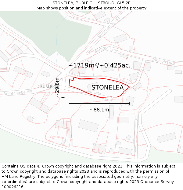 STONELEA, BURLEIGH, STROUD, GL5 2PJ: Plot and title map