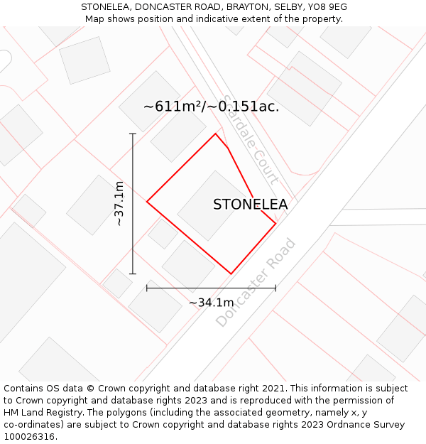 STONELEA, DONCASTER ROAD, BRAYTON, SELBY, YO8 9EG: Plot and title map