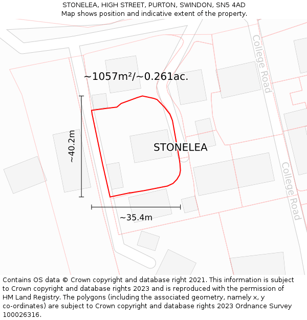 STONELEA, HIGH STREET, PURTON, SWINDON, SN5 4AD: Plot and title map