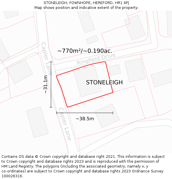 STONELEIGH, FOWNHOPE, HEREFORD, HR1 4PJ: Plot and title map