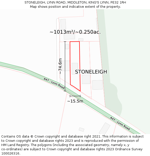 STONELEIGH, LYNN ROAD, MIDDLETON, KING'S LYNN, PE32 1RH: Plot and title map