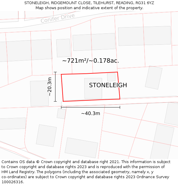 STONELEIGH, RIDGEMOUNT CLOSE, TILEHURST, READING, RG31 6YZ: Plot and title map