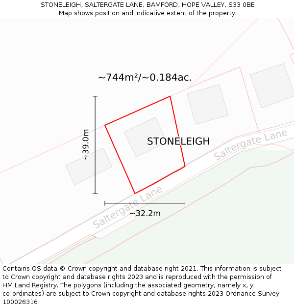 STONELEIGH, SALTERGATE LANE, BAMFORD, HOPE VALLEY, S33 0BE: Plot and title map