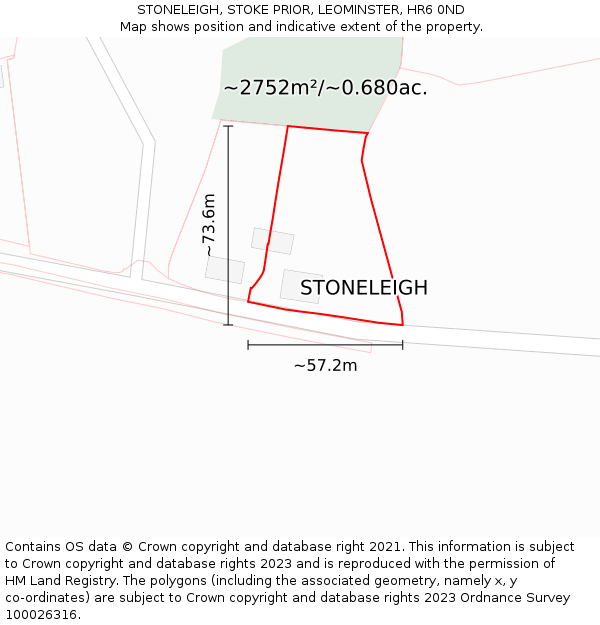 STONELEIGH, STOKE PRIOR, LEOMINSTER, HR6 0ND: Plot and title map