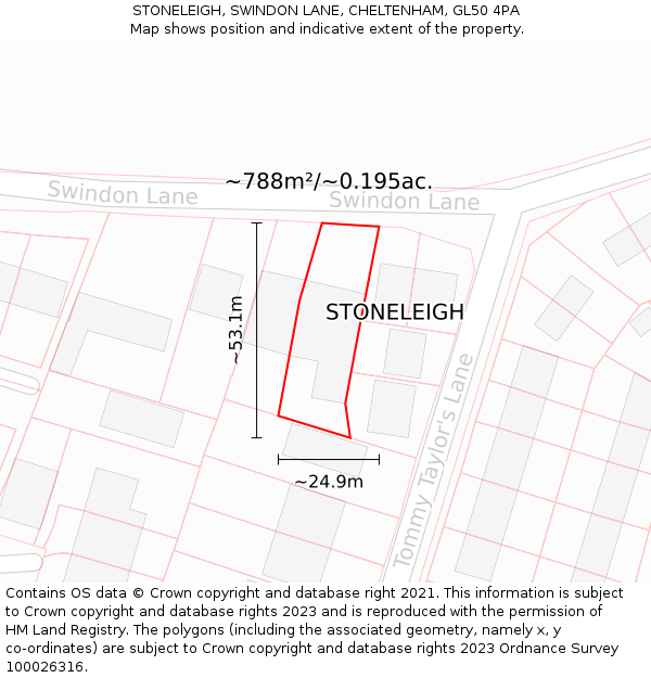 STONELEIGH, SWINDON LANE, CHELTENHAM, GL50 4PA: Plot and title map
