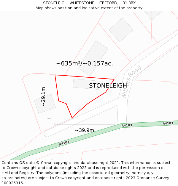 STONELEIGH, WHITESTONE, HEREFORD, HR1 3RX: Plot and title map