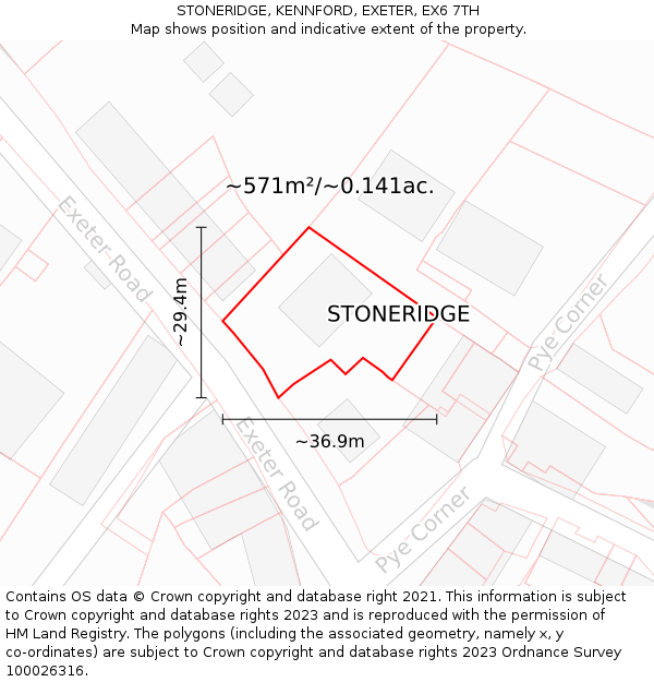 STONERIDGE, KENNFORD, EXETER, EX6 7TH: Plot and title map