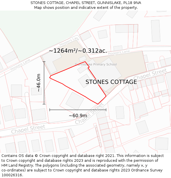 STONES COTTAGE, CHAPEL STREET, GUNNISLAKE, PL18 9NA: Plot and title map