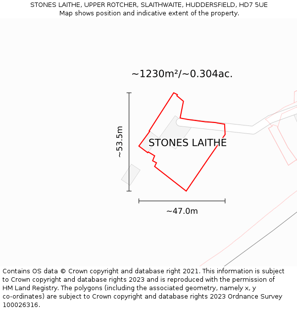 STONES LAITHE, UPPER ROTCHER, SLAITHWAITE, HUDDERSFIELD, HD7 5UE: Plot and title map
