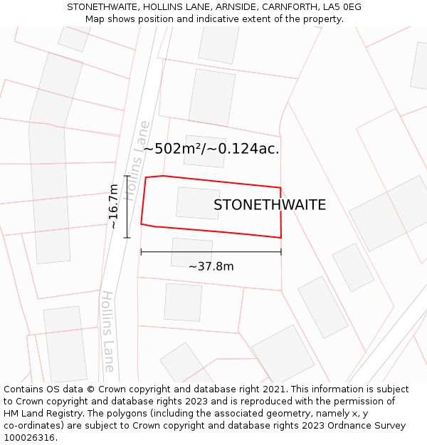 STONETHWAITE, HOLLINS LANE, ARNSIDE, CARNFORTH, LA5 0EG: Plot and title map