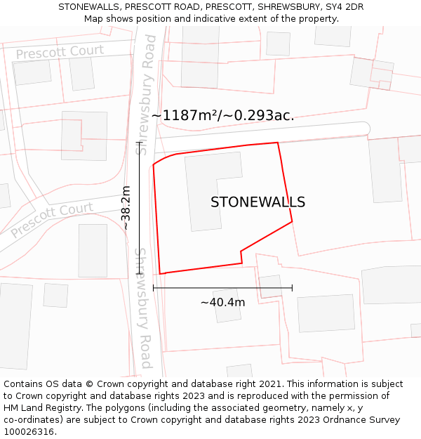 STONEWALLS, PRESCOTT ROAD, PRESCOTT, SHREWSBURY, SY4 2DR: Plot and title map