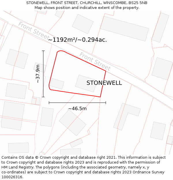 STONEWELL, FRONT STREET, CHURCHILL, WINSCOMBE, BS25 5NB: Plot and title map