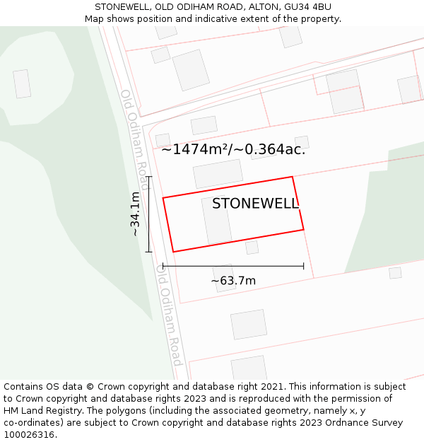 STONEWELL, OLD ODIHAM ROAD, ALTON, GU34 4BU: Plot and title map