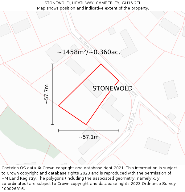 STONEWOLD, HEATHWAY, CAMBERLEY, GU15 2EL: Plot and title map