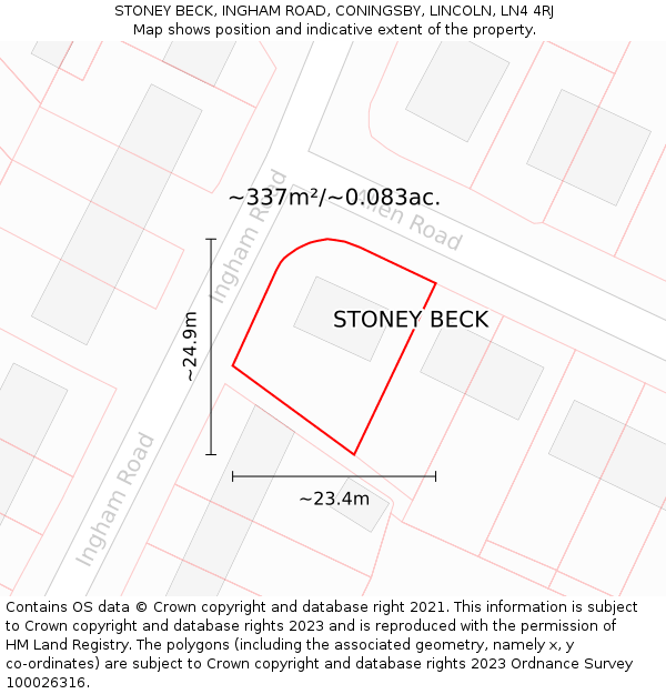 STONEY BECK, INGHAM ROAD, CONINGSBY, LINCOLN, LN4 4RJ: Plot and title map