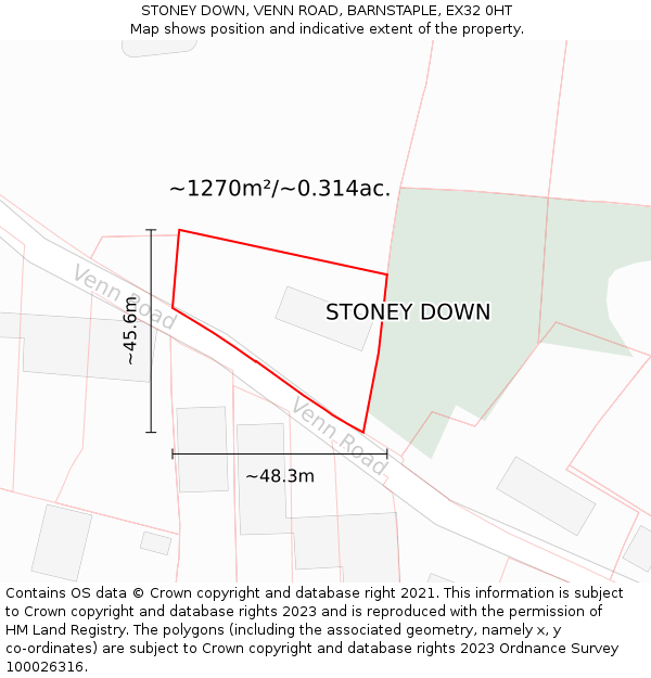 STONEY DOWN, VENN ROAD, BARNSTAPLE, EX32 0HT: Plot and title map