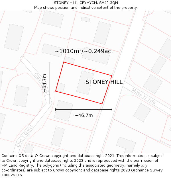 STONEY HILL, CRYMYCH, SA41 3QN: Plot and title map