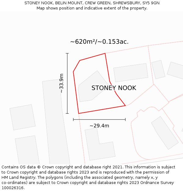 STONEY NOOK, BELIN MOUNT, CREW GREEN, SHREWSBURY, SY5 9GN: Plot and title map