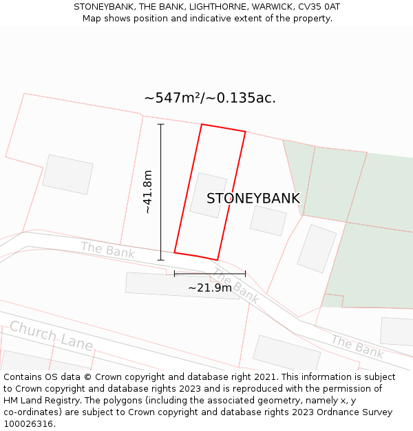 STONEYBANK, THE BANK, LIGHTHORNE, WARWICK, CV35 0AT: Plot and title map