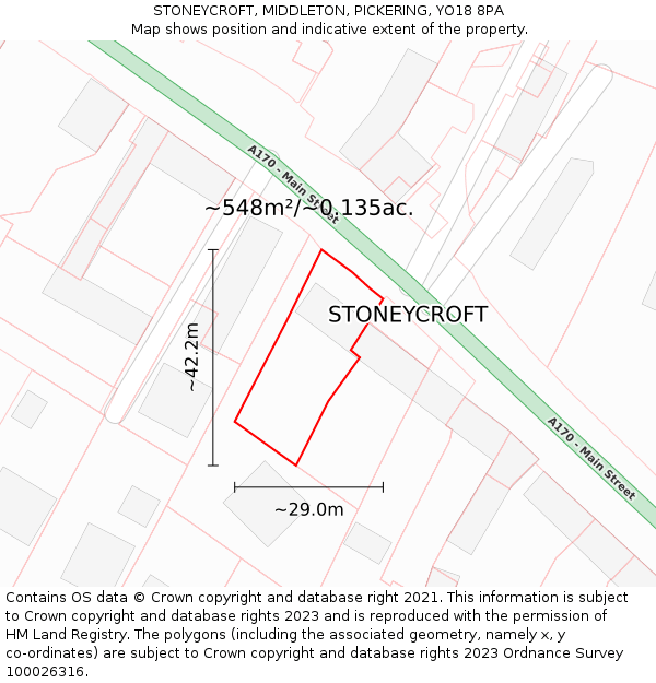 STONEYCROFT, MIDDLETON, PICKERING, YO18 8PA: Plot and title map