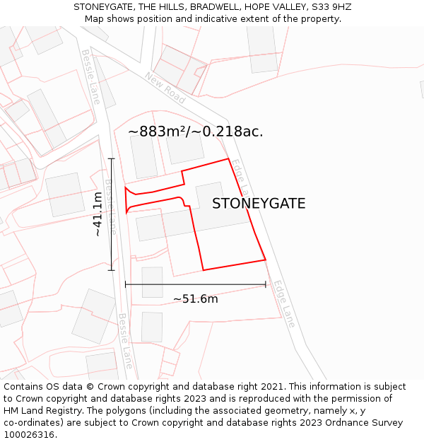 STONEYGATE, THE HILLS, BRADWELL, HOPE VALLEY, S33 9HZ: Plot and title map