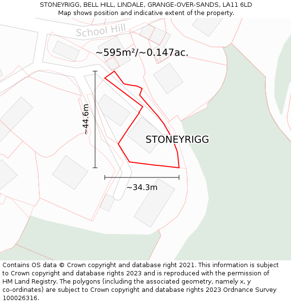 STONEYRIGG, BELL HILL, LINDALE, GRANGE-OVER-SANDS, LA11 6LD: Plot and title map