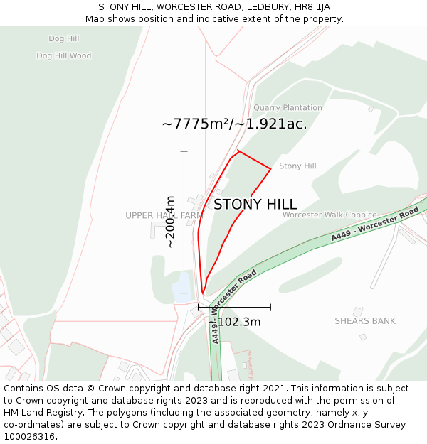 STONY HILL, WORCESTER ROAD, LEDBURY, HR8 1JA: Plot and title map