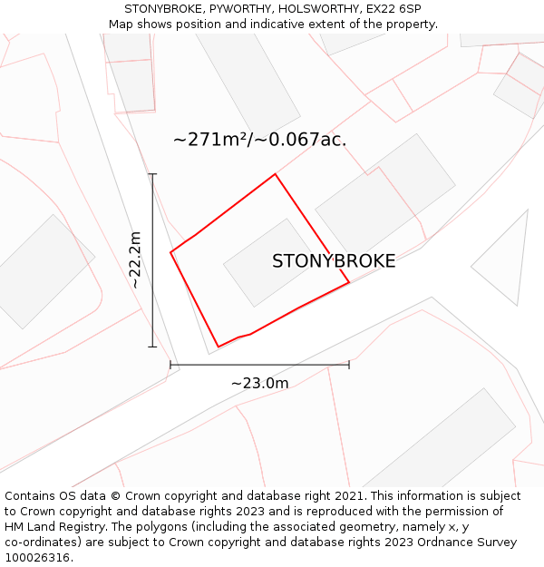 STONYBROKE, PYWORTHY, HOLSWORTHY, EX22 6SP: Plot and title map