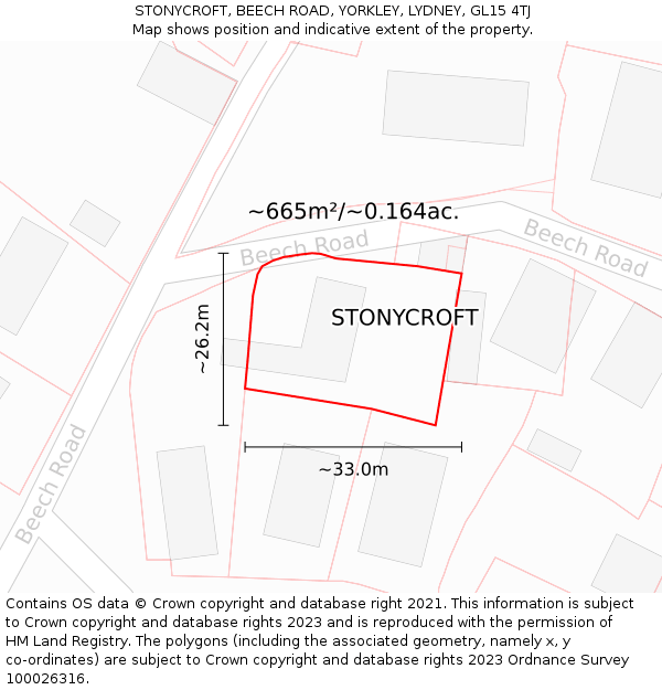 STONYCROFT, BEECH ROAD, YORKLEY, LYDNEY, GL15 4TJ: Plot and title map