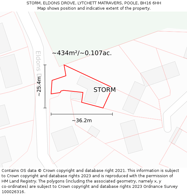 STORM, ELDONS DROVE, LYTCHETT MATRAVERS, POOLE, BH16 6HH: Plot and title map