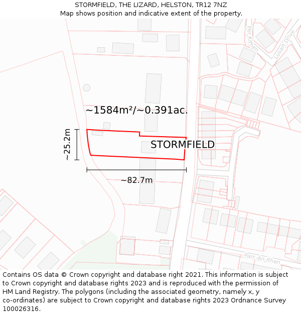 STORMFIELD, THE LIZARD, HELSTON, TR12 7NZ: Plot and title map